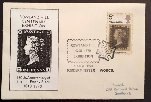 GB Great Britain Stamps Rowland Hill Exhibition Kidderminster 1970 Cover (w)