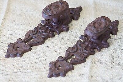 2 Cast Iron LARGE Antique Style FANCY Barn Handle Gate Pull Shed Door Handles