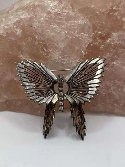 Gorgeous Vintage Mexico Sterling Silver Butterfly Huge Pin Brooch