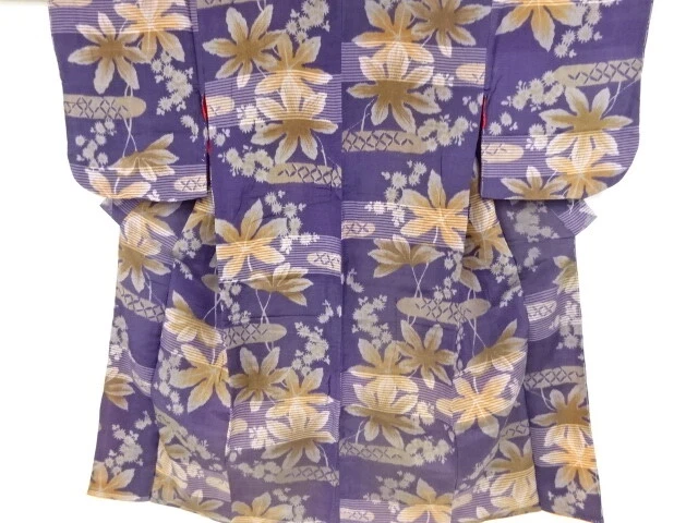39420# Japanese Kimono / Antique Kimono / Woven Floral Plants