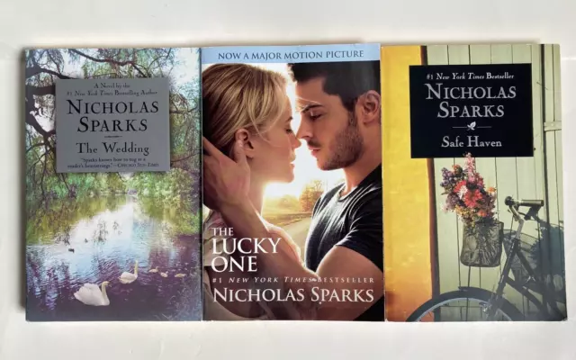 Nicholas Sparks lot 3 paperbacks: The Wedding, The Lucky One, Safe Haven - VG+