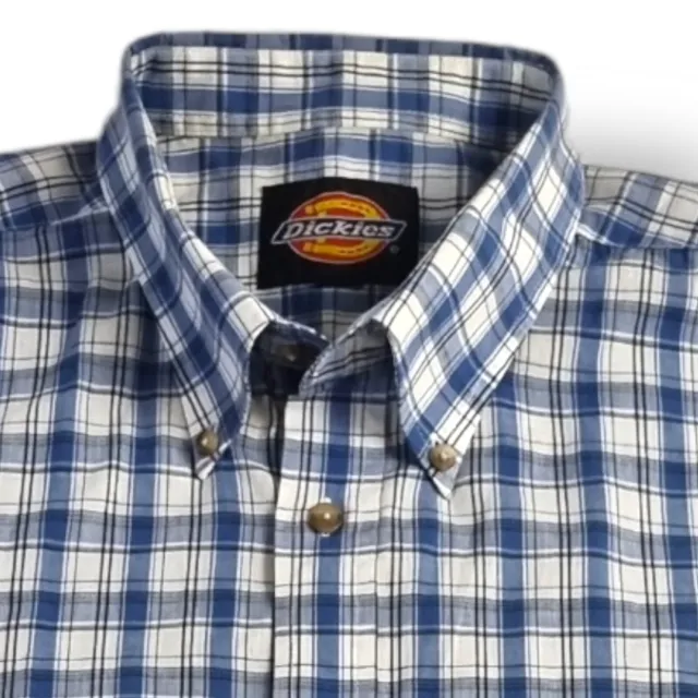 Dickies Check Shirt Mens Blue Short Sleeves Work Wear With Pocket Size 2XL.