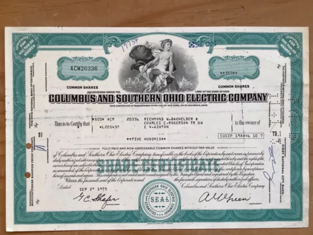 Historische Aktie: Columbus and Southern Ohio Electric Company 1975, 500 Shares