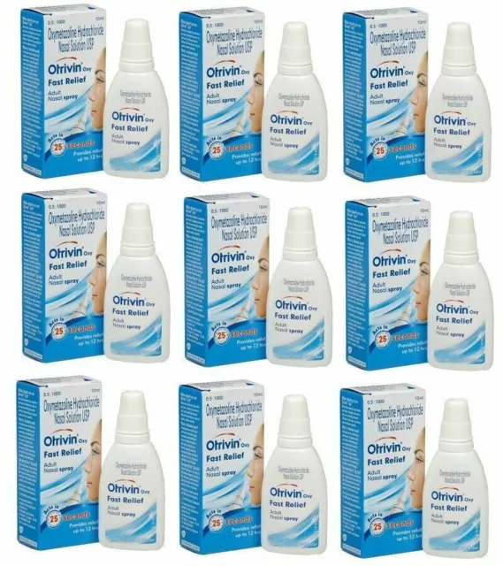 9 x Otrivin Adult Nasal Spray Drops 10ml Soulagement du nez bouché...