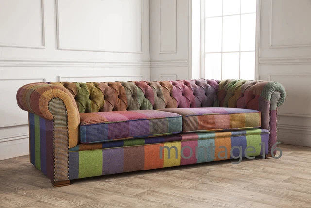 BESPOKE HARRIS TWEED Wool Button Back Chesterfield Fabric Sofa