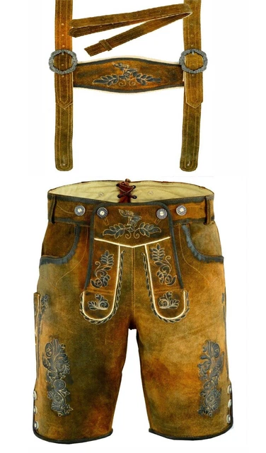 Pantaloni Di Pelle Bavaresi Tedeschi In Pelle Scamosciata Trachten Da Uomo Indossa Pantaloncini Oktoberfest