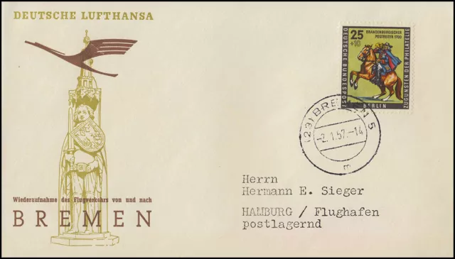 Eröffnungsflug Lufthansa Wiederaufnahme Flugverkehr nach Bremen, 2.1.1957