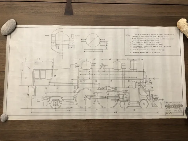 Vintage Erecting Diagram 4-4-2 Atlantic Locomotive 4-6-2 Pacific Blueprints