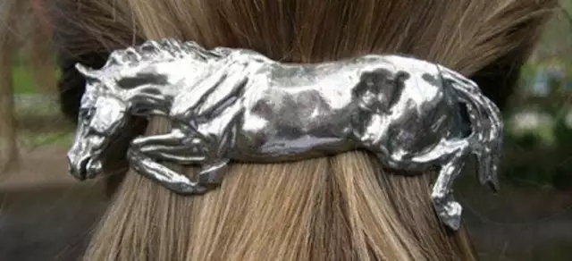 Jumping Hunter horse hair, scarf clip barrette Pewter Direct From Artist Studio
