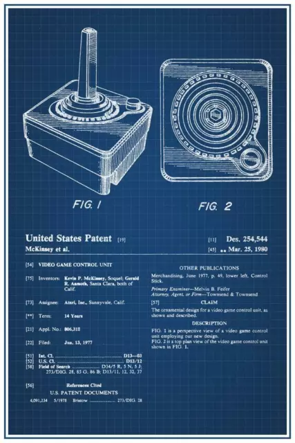 Joystick Video Gaming Official Patent Blueprint Poster 24x36 inch