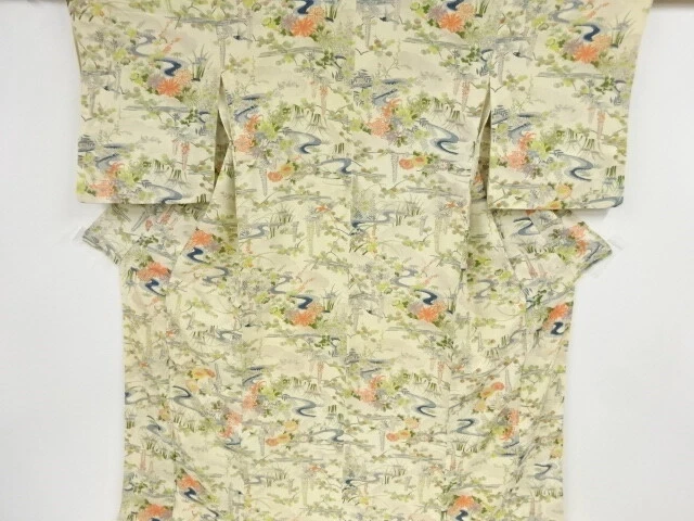 42770# Japanese Kimono / Antique Kimono / Stream With Flower & Bird