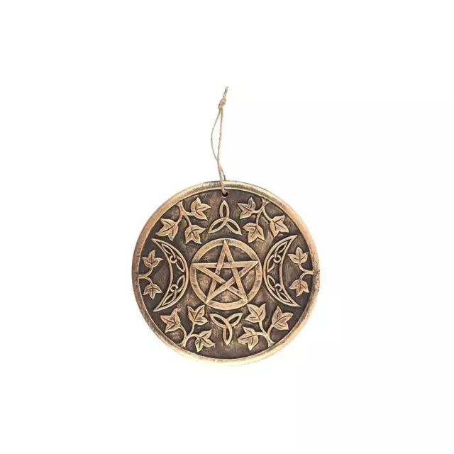 Sacred Essence Triple Moon Five Pointed Star Bronzed Terracotta Plaque 20cm