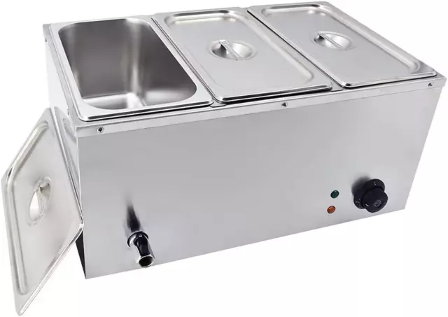 TAIMIKO Commercial Bain Marie Electric Food Warmer Stainless Steel 3 Pans