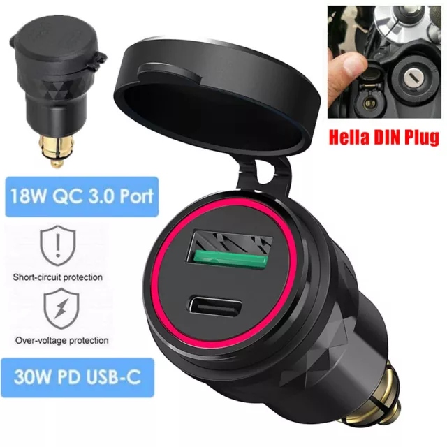 QC3.0 USB PD Charger Hella DIN Plug Socket For BMW Ducati Triumph Motorcycle UK