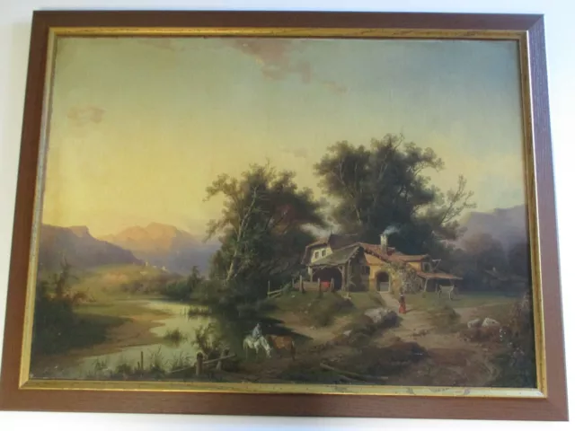 Antique Oil Painting Large 18Th To 19Th Century Oil Landscape Masterful Sunset