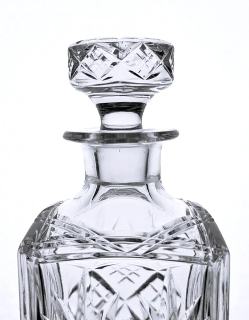 Stunning Heavy Lead Crystal Cut Glass Square Whisky Decanter - 23.5cm, 2kg