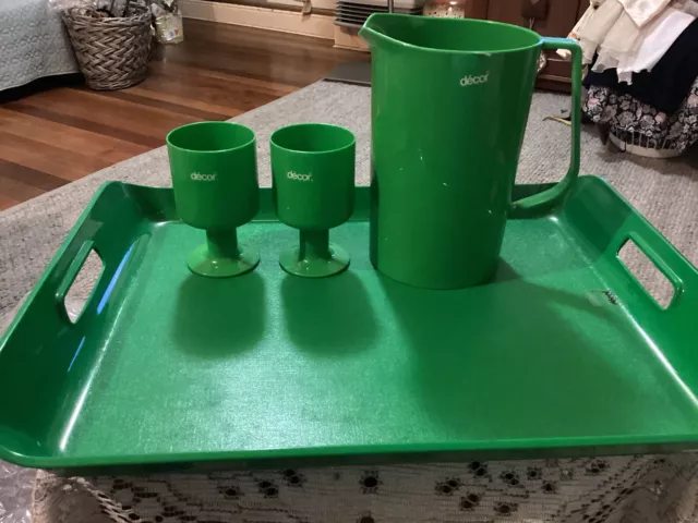 Genuine vintage retro bright green DECOR Australia plastic tray goblets & jug