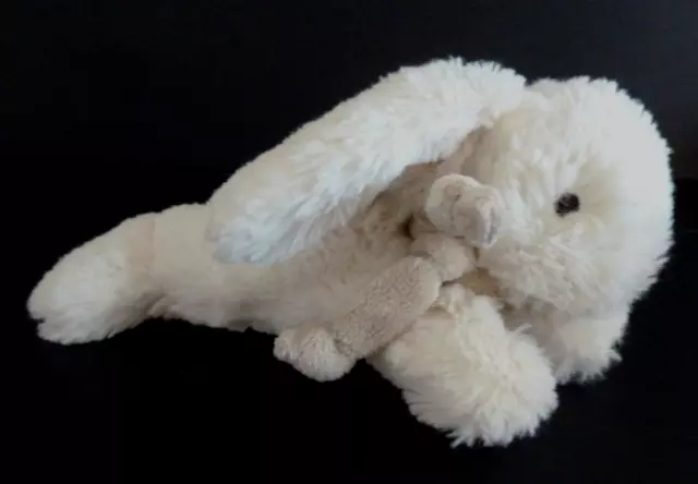 O12. DOUDOU ET COMPAGNIE LAPIN BONBON BLANC ECRU TAUPE BEIGE 20cm COL NOEUD TTBE