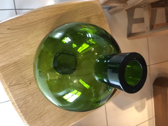 Vintage Glass Vase. Spherical Emerald Green Vase , Large Hand Blown Round Bottom