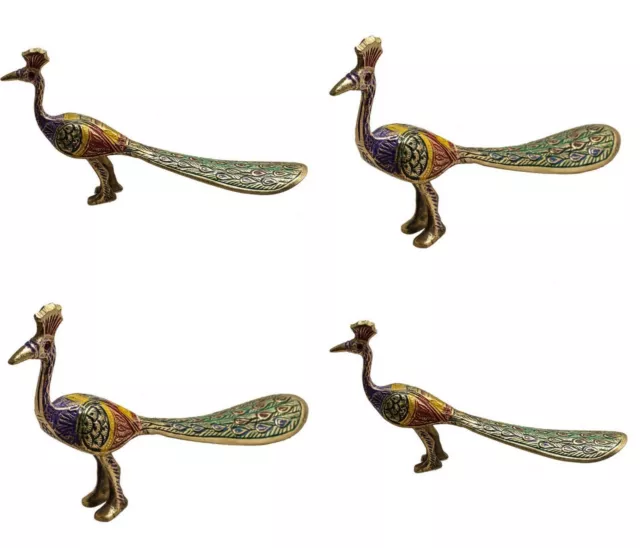 Vintage Brass Peacock Figurine Love Peacock Pair Set Shoe Horn Pack of 4 Piece