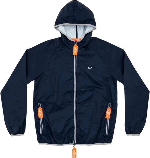 SUN 68 giacca a vento uomo con cappuccio impermeabile regular fit 100% originale