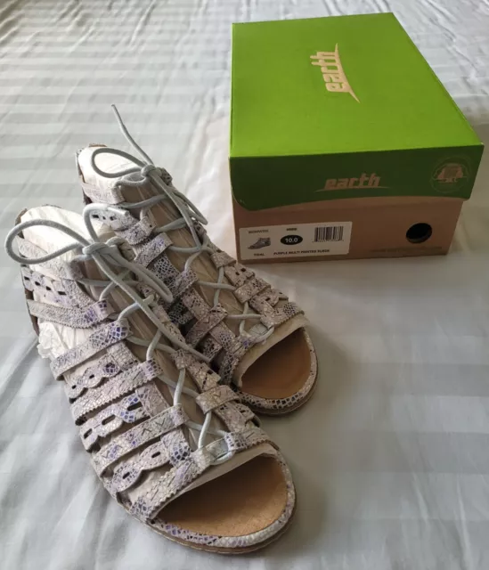 Brand New! Pair Of "Tidal" Earth Shoes-Size 10, Purple Suede Lace Up Sandal-Nib!