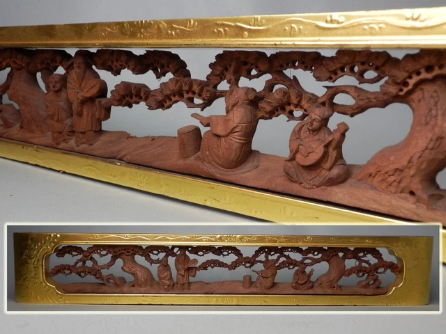JAPANESE W63cm 24.8" WOOD CARVING BUDDHIST GOLD GILT LACQUERED TEMPLE SHRINE E