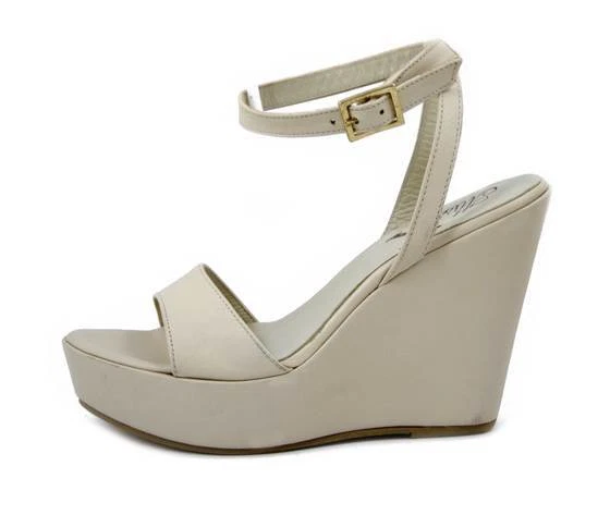 Sandales Femmes Véritable Cuir Beige Compensé Haute 11 CM Plateau Bride Cheville