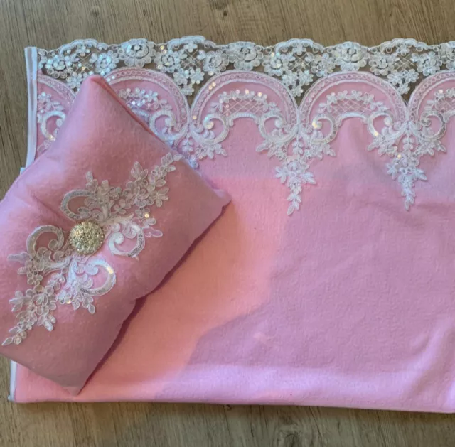 New romany spanish lace moses car pram hospital baby pink girl blanket cushion