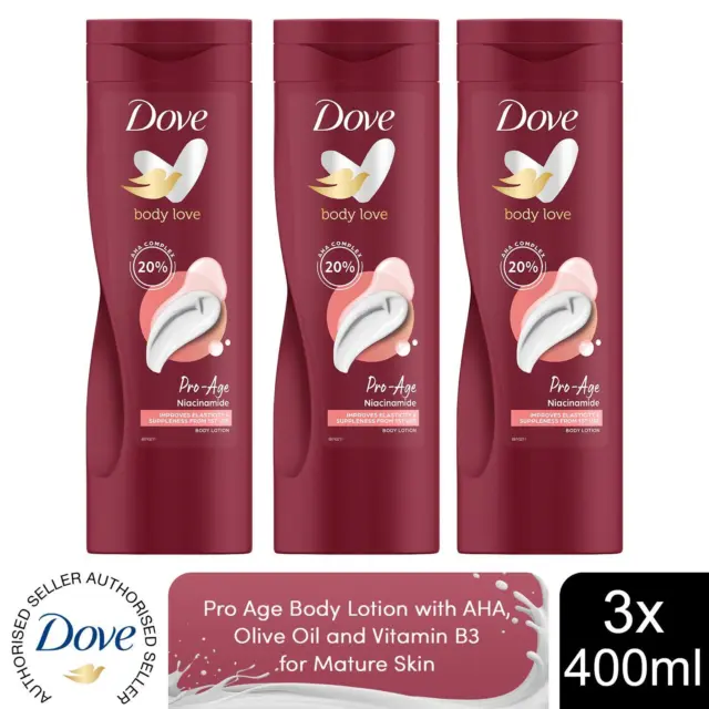 Dove Pro Age Körperlotion mit AHA, Olivenöl & Vitamin B3 für reife Haut 3x400ml