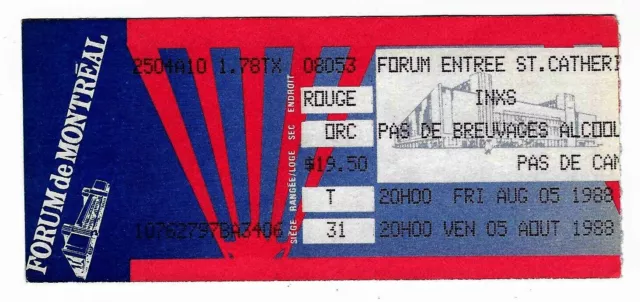 INXS Ziggy Marley & Wailers 8/5/88 Montreal Quebec Canada Rare Ticket Stub!