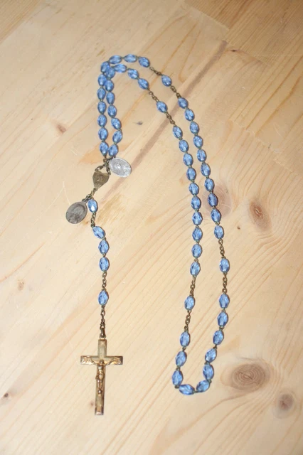 ANCIEN CHAPELET EN perle de verre bleu 52 cm EUR 7,00 - FR