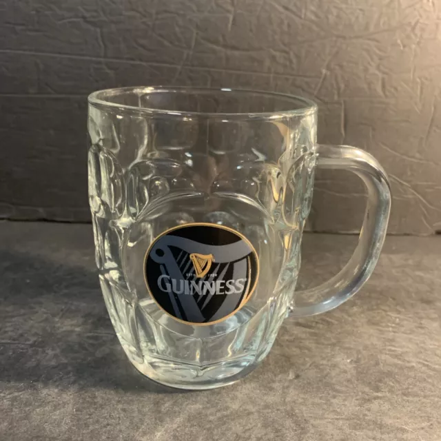 Guinness Dimpled Thumbprint Glass Beer Mug Est 1759 Black & Gold Harp Logo 16oz