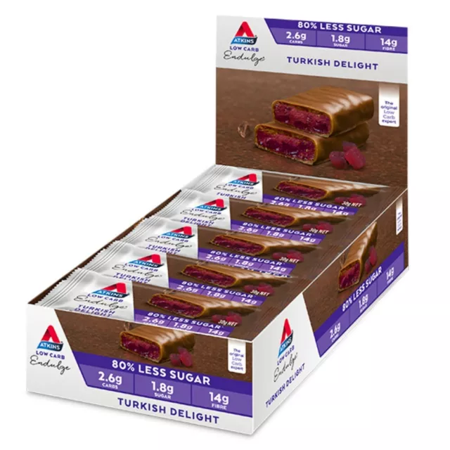 Atkins Low Carb Endulge Bars 15 x 30g - Turkish Delight Low Sugar Treat Indulge