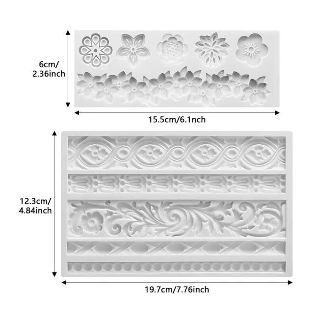 2pcs Embossed Lace Gum Fondant Mold 3D Sculpted Scroll Border Retro Relief Candy
