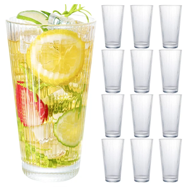 HIGHBALL GLASS SET of 12 Drinking Glasses for Cocktails Water Juice