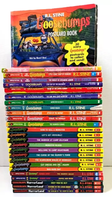 Goosebumps Book Bundle x 34 RL Stine + Goosebumps Postcard Book 90s Horror PB