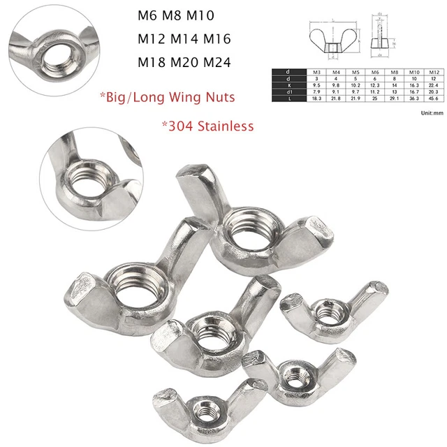 Wing Butterfly Nuts M6 M8 M10 M12 - M24 Big/Long Wing Nuts 304 Stainless Steel