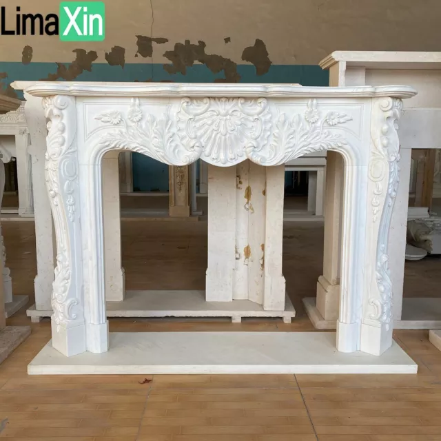 Hand Carved French style Louis XVI white marble fireplace mantel,marble mantle
