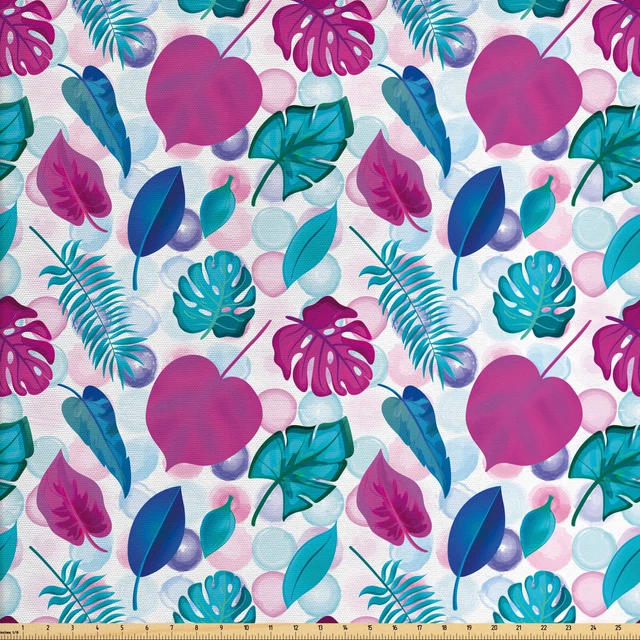 Azul y rosa Tejido por Metros Hojas Tropic Rondas