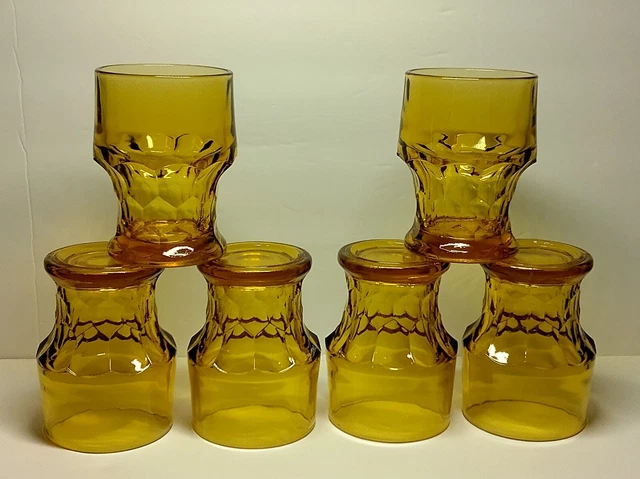 6-Georgian Amber Topaz Honeycomb 7 Oz. Flat Tumblers By Anchor Hocking Glass EUC