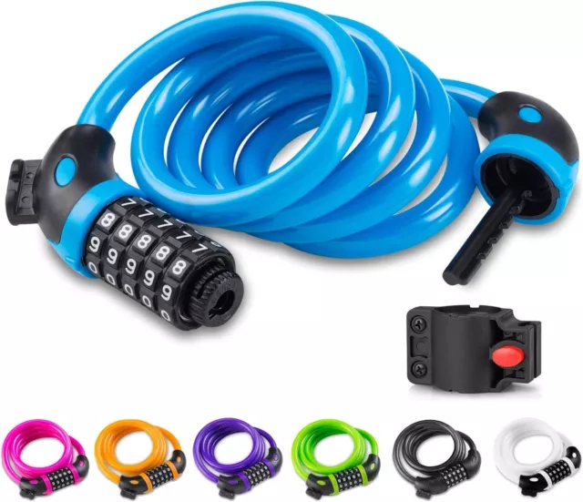 Bike Lock High Security 5 Digit Resettable Combination Coiling Cable Lock Blue