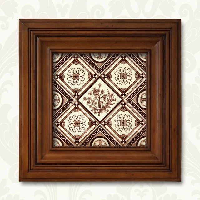 Antique Tile Victorian Aesthetic Floral Jackson Clay Hearth Transfer Brown White 12