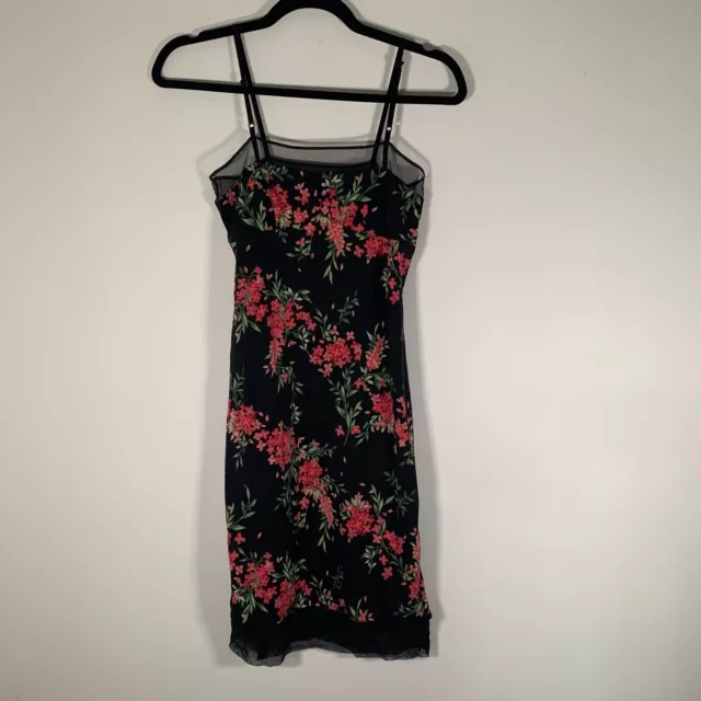 Vintage BCBG Dress Women’s XS Black Floral Mesh Trim Bodycon Mini Dress