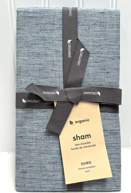 "West Elm Heathered Sateen Euro Sham 1 Qty Azul Algodón Orgánico NUEVO 26"" X 26"""