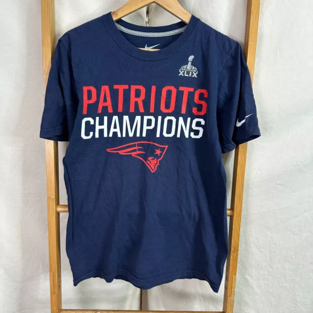 New England Patriots Shirt Mens Small NFL Super Bowl Blue Short Sleeve Nike