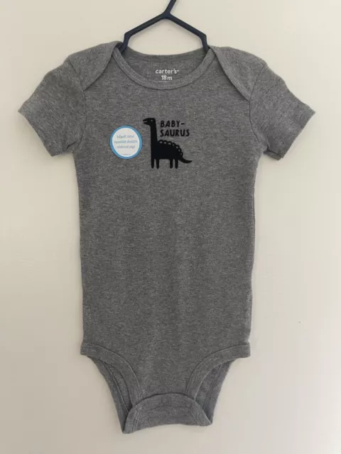 Carter's Baby Boys Cute Fuzzy Dinosaur Baby-Saurus 100% Cotton Bodysuit Gray 18M