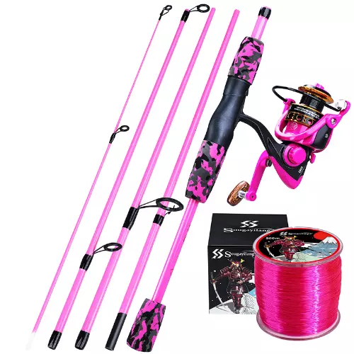 Portable 5 Sections Fishing Rod Spinning Reel Combo with Braided Fishing Line