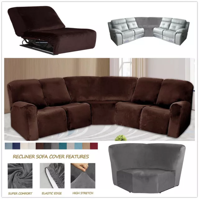 5-Seater Samt Lehnstuhl Ecke Sofa Stretch Sofa Bezüge Gebogene Form Sektionen