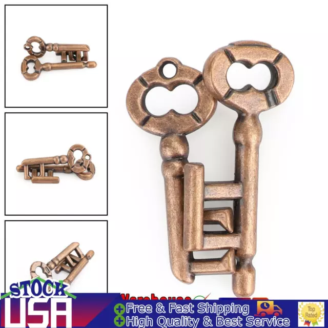 Vintage Alloy Cast Puzzle Box Metal Lock Toys IQ Mind Brain Teaser Game Key Lock